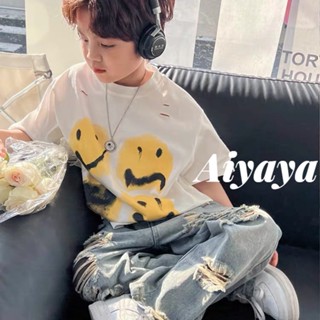 Aiyaya ชุดเด็กพร้อมส่ง เสื้อผ้าเด็กผู้ชาย เสื้อยืดเด็กผู้ชาย ชุดสุดเท่ห์ เกาหลี boy（510）