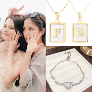 สร้อยคอ สร้อยข้อมือ สเตนเลส จี้ตัวอักษร Freenbecky GAP รูปหัวใจ ประดับเพทาย เครื่องประดับแฟชั่น ของขวัญคู่รัก