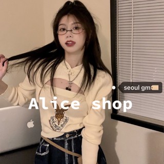 Alice  ชุดเซต 2 ชิ้น เสื้อกล้าม เสื้อคลุม แขนยาว ใส่สบายๆ  Unique ทันสมัย รุ่นใหม่ ทันสมัย A21K08N 36Z230909