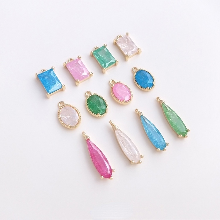 จี้ Spacer ลูกปัด diy ฝังดอกไม้น้ําแข็งสี Zirconium 14K ทองแดง Clad สีทอง Retention รูปสี่เหลี่ยมผืนผ้ารูปไข่ Drop-Shaped จี้ diy ต่างหูเครื่องประดับจี้