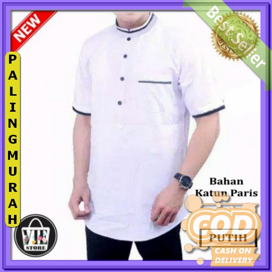 Hitam KATUN KEMEJA PUTIH แฟชั่น Baju Bju Bsju Koko ทนทาน Kemko ผู้ชาย Cwo Cwok Cowo ชายผู้ชาย Kurta 