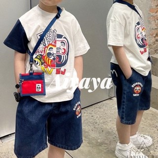 Aiyaya เสื้อผ้าเด็กผู้ชาย ชุดเด็กผู้ชาย เสื้อยืดเด็กผู้ชาย+กางเกงเด็กผู้ชาย ชุดเซ็ท 2 ชิ้น ชุดสุดเท่ห์（511）