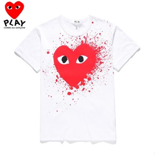 เสื้อยืดแขนสั้นลําลอง ผ้าฝ้ายแท้ ทรงหลวม ลาย COMME DES GARCONS CDG PLAY สีดํา สีแดง แบบเรียบง่าย แฟชั่นสําหรับคู่รัก