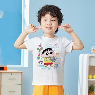 เสื้อยืด พิมพ์ลายชินจังน่ารัก สีขาว แฟชั่นฤดูร้อน สําหรับเด็กผู้หญิง วัยหัดเดิน
