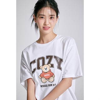 Spao Korea / Wood Teddy Bear Short Sleeve T-shirts Tee Summer - White, Gray / couple set fashion pajama_02