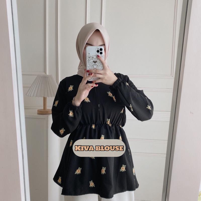 Tq88indonesia แฟชั่นล่าสุดผู้หญิง BLOUSE KIVA SHAKILA SUNFLOWER BLOUSE Casual ดอกไม้แขนยาว