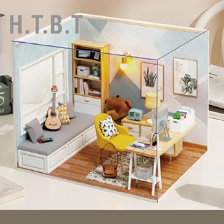 H.T.B.T ชุดบ้านตุ๊กตา DIY ประกอบห้องศึกษาไม้ขนาดเล็กพร้อมเฟอร์นิเจอร์สำหรับเพื่อนเด็ก