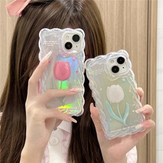 เคสโทรศัพท์มือถือ ซิลิโคนนิ่ม TPU ใส กันกระแทก ลายดอกทิวลิปน่ารัก สําหรับ iPhone 11 12 13 Pro Max 14promax