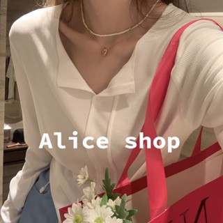 Alice  เสื้อยืดผูหญิง แขนยาว คอV เสื้อยืดแฟชั่น  Chic รุ่นใหม่ สบาย fashion A29J0IB 36Z230909