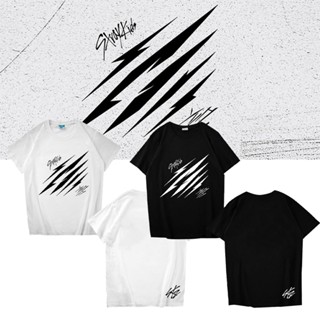 StrayKids Scars double-sided printing short-sleeved cotton round neck black and white T-shirt men and women couple _09