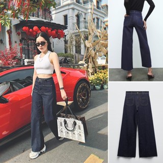 Zara กางเกงยีน แต่งกระเป๋า สีกรมท่า แฟชั่นฤดูใบไม้ผลิ สําหรับผู้หญิง 7513255