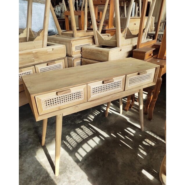พร้อมส่ง wooden mix rattan console table 120*40*80 cm โต๊ะคอนโซล โต๊ะคอนโซลหวาย สไตล์โต๊ะญี่ปุ่น โต๊ะญี่ปุ่นไม้สัก