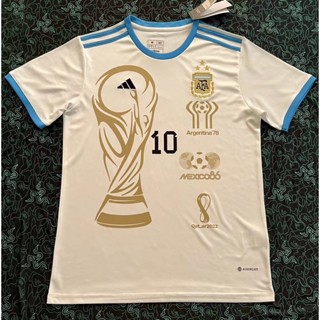 [Fans] 2223 ใหม่ Argentina 10 Messi เสื้อเชิ้ตแขนสั้น สีขาว คุณภาพสูง