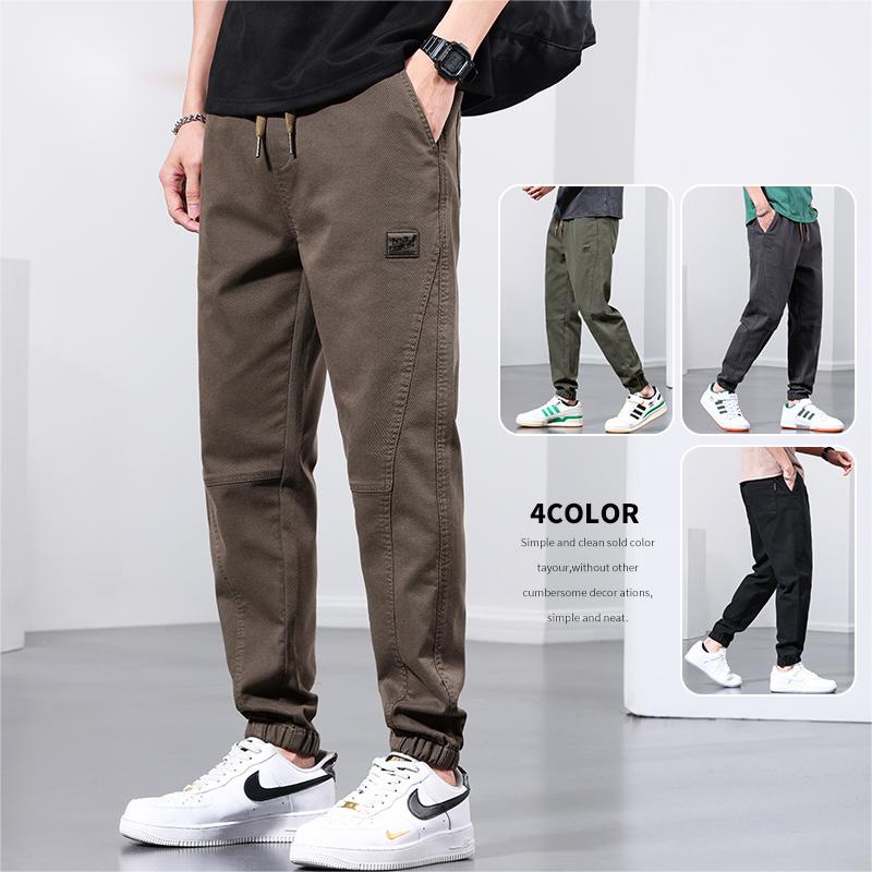 สินค้าพร้อมส่ง M-5XL COD กางเกงชิโน่ผ้าฝ้ายหนาสไตล์อเมริกันคุณภาพดี Simple Plain กางเกงจ็อกเกอร์ยุทธวิธีกางเกงกระเป๋ากางเกงเอวยางยืดหลวมแถบยางผ้าฝ้ายทอลายทแยงหนาลำลองขนาดบวกกางเกงคาร์โก้