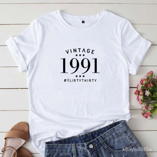 insVintage 1991 Tee New Women T Shirt Cool Letters Printed Casual Cotton Short Sleeve Tee Tops_03