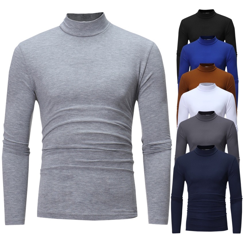 [ส่งไวจากไทย] เสื้อยืดแขนยาว คอเต่า ผ้าเรยอน สีพื้น สําหรับผู้ชาย