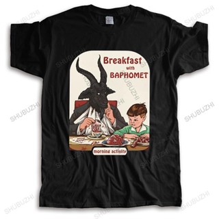 เสื้อยืดแขนสั้น ผ้าฝ้าย พิมพ์ลาย Devil Satan Demon Goat Baphomet สไตล์คลาสสิก สําหรับผู้ชาย_04