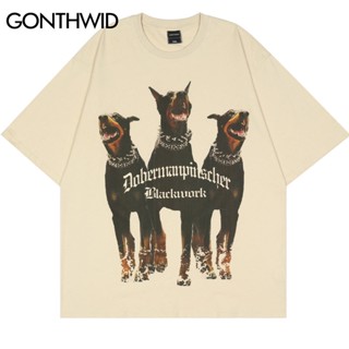 men t shirt Mens Oversized Streetwear Hip Hop Rottweiler Doberman Print Tshirts Harajuku Casual Cotton 2022 Summer _04