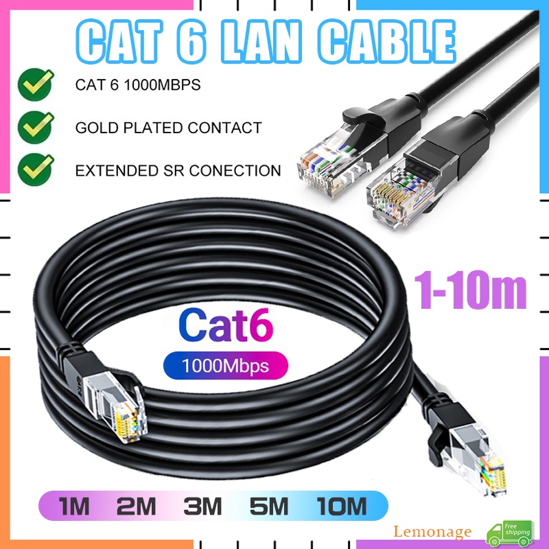 Ready Stock1M/2M/3M/5M/10M 1000mbps Cat6 Lan Cable RJ45 Cable Network Cable Gigabit Ethernet Cable ค