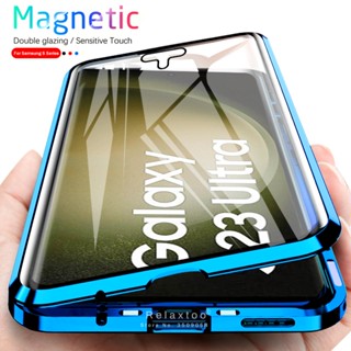 เคสโทรศัพท์มือถือ สําหรับ samsung s23 ultra case 360° กระจกนิรภัยสองด้าน แม่เหล็ก ฝาพับ samung galaxy s 23 ultra 5g กันชน โลหะ ป้องกัน coque