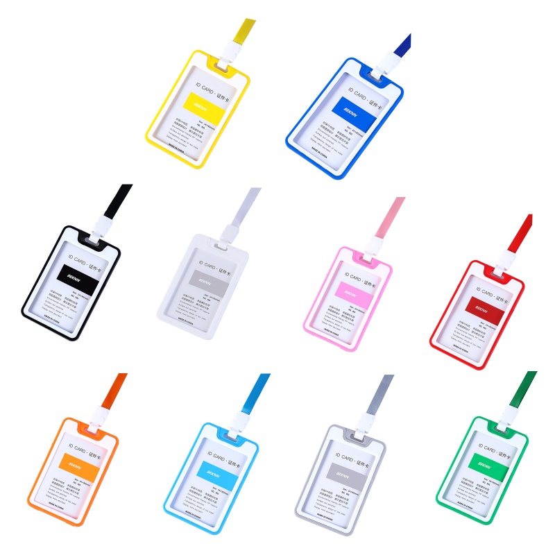 HIk Thicken IC Card Cover Set with Name Card Lanyard Vertical Clear Name Card Sleeve
