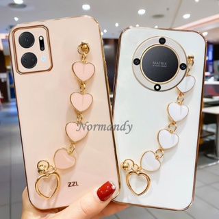 พร้อมส่ง เคสโทรศัพท์มือถือแบบนิ่ม กันกระแทก ลายหัวใจ พร้อมสายคล้องข้อมือ แฟชั่น สําหรับ Honor X9a X8a X7a 5G