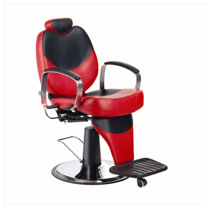เก้าอี้ร้านเสริมสวย Barber Chair ตัดผมชาย ซาลอน ทำผม ฐานสแตนเลส เบาะหนังเทียม PU แบบด้าน แดงดำ ปรับความสูงได้