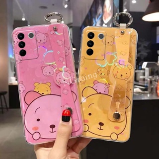 เคสโทรศัพท์มือถือ ซิลิโคน ลายการ์ตูนหมีน่ารัก พร้อมสายรัดข้อมือ สีสันสดใส สําหรับ Vivo V27 V27E V27 Pro