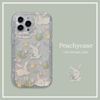 เคสโทรศัพท์มือถือ TPU นิ่ม แบบใส ปิดด้านหลัง กันฝุ่น ลายดอกทิวลิป กระต่าย สวน สําหรับ iPhone 14 Plus 13 12 11 Pro Max 14pro