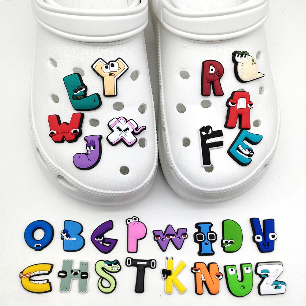 สําหรับ Crocs Jibbitz Pins น่ารัก 26 ตัวอักษร AZ หมายเลข 0-9 DIY รองเท้าปุ่ม Charm