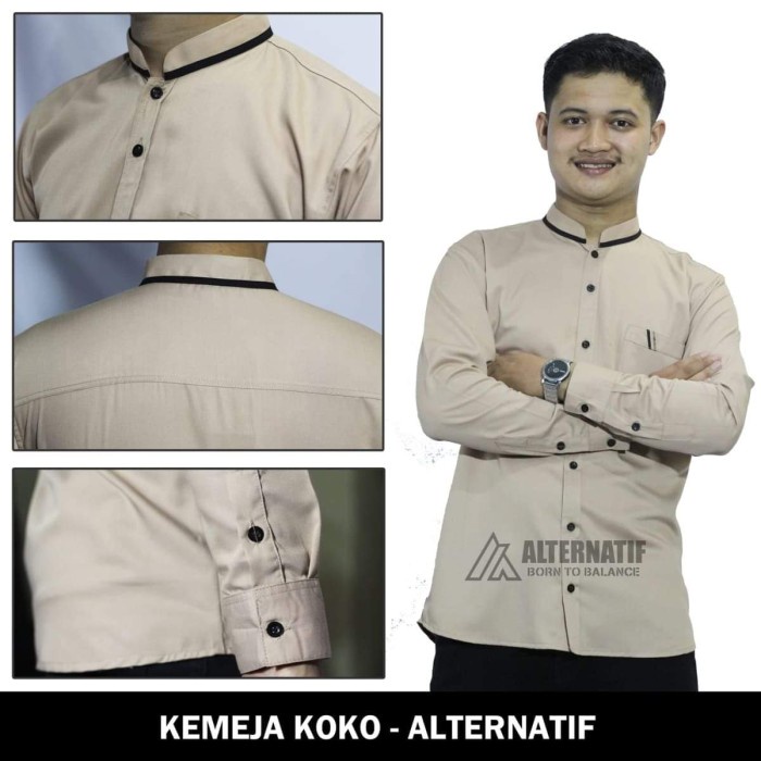 KEMEJA ALTERNATIVE KOKO SHIRT สําหรับผู้ชายผู้ใหญ่,แขนยาว - MILK CHOCOLATE, M, LATEST TRENDY QUALITY