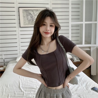 Irregular T-shirt womens summer 2022 new bottoming shirt high waist slimming hot girl short-sleeved top ins tide