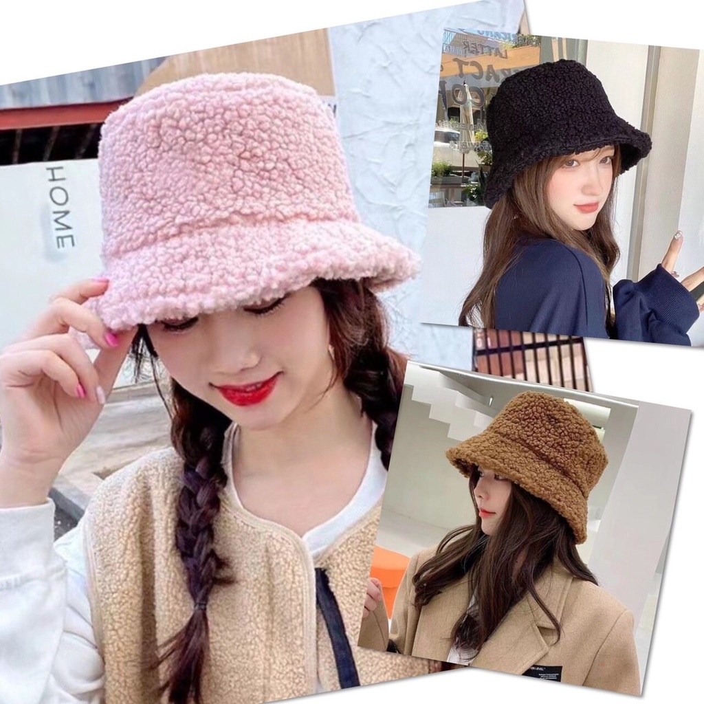 💎 หมวกบักเก็ต ขนแกะเทียม Bucket คลุมผม แฟชั่น ผ้าเนื้อดี ระบายอากาศ เกรดพรีเมี่ยม 💎 - รูปที่ 4