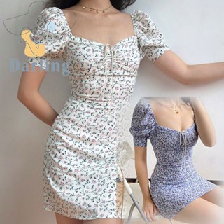 Mini Dress กระโปรงสั้น ชุดเดรสลายดอกไม้เล็กๆ งานผ้าดี ใส่สบาย