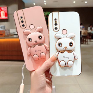 เคสโทรศัพท์มือถือ ชุบไฟฟ้า ลายกระต่ายน่ารัก 360 องศา หรูหรา พร้อมสายคล้อง สําหรับ Vivo S1 IQOO NEO 1907
