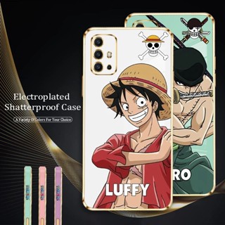 เคส Samsung Galaxy A01 A02 A03 A04 A11 ชุบ สี่เหลี่ยม การ์ตูนน่ารัก ลูฟี่ โซโร เคสซิลิโคน