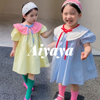 Aiyaya เสื้อผ้าเด็กผู้หญิง เดรชเด็กผู้หญิง เดรสคอตุ๊กตาเด็กหญิง สองสี（529）