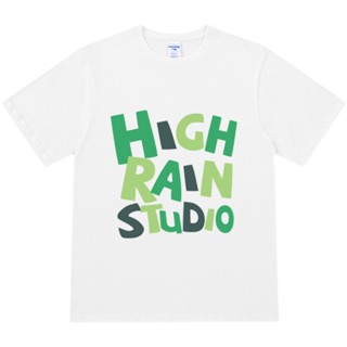 2023HIGH RAIN เสื้อยืดแขนสั้นสีขาวลายตัวอักษรฤดูร้อน 2023 ใหม่ฮิปฮอปอินเทรนด์ผ้าฝ้ายเย็นอินเทรนด์