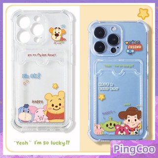 PingCoo - Card Holder Case For iPhone 14 13 12 Pro Max 11 XR TPU Soft Clear Back Cover Cute Cartoon Camera Protection Shockproof