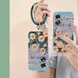 เคสโทรศัพท์มือถือ TPU ลายภาพวาดสีน้ํามัน รูปดอกไม้ พร้อมสายรัดข้อมือ ทรงกลม สําหรับ OPPO A78 4G 5G