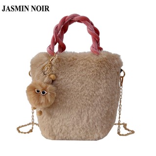 Jasmin NOIR กระเป๋าถือ กระเป๋าสะพายไหล่ สะพายข้าง ประดับขนเฟอร์ สายโซ่ สําหรับผู้หญิง