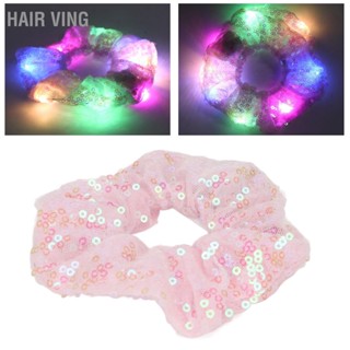 Hair Ving ยางรัดผม Led สีชมพู ยืดหยุ่น สวยหรู เรืองแสง พร้อมเลื่อม สําหรับปาร์ตี้ฮาโลวีน 5 ชิ้น