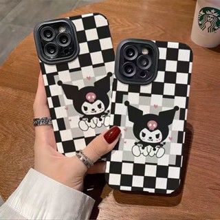 เคสป้องกันโทรศัพท์มือถือ แบบนิ่ม ลายตารางหมากรุก Kuromi สําหรับ Apple Iphone 11promax 7plus 8plus 11 12 13 14 12 13promax 14 11 xr xsmax 6