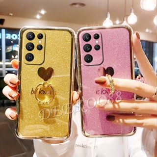 เคสโทรศัพท์มือถือแบบแข็ง ลายกลิตเตอร์ ระยิบระยับ พร้อมแหวนขาตั้ง สําหรับ Samsung Galaxy S23 S23+ S22 S22+ Ultra Plus A14 A04e A04 A13 A23 LTE 4G 5G