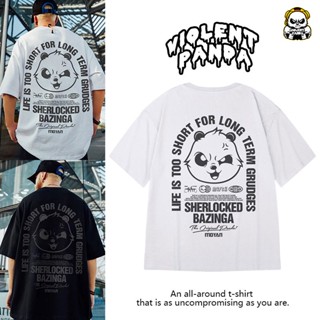 Violent Panda Cartoon panda hip-hop short sleeve t-shirt mens Plus Size T-shirt fat loose casual_07