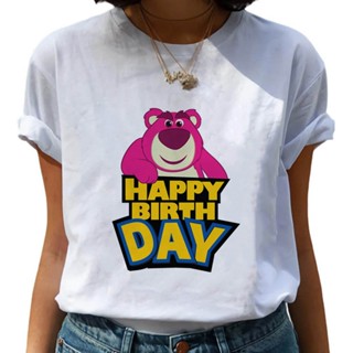 Toy Story Lotso HAPPY BIRTHDAY T-shirt Top T Shirt Women White Short Sleeve Girls New Woman Generation_05