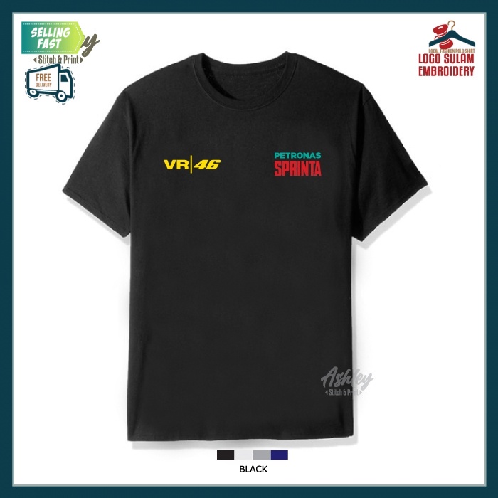 เสื้อยืดผู้ชาย Sprinta VR 46 Valentino Rossi แบบลาย SRT Sepang Racing Team จากผ้าฝ้ายคุณภาพดี