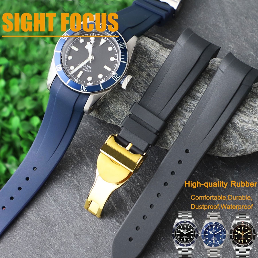 สายนาฬิกาข้อมือยาง ทรงโค้ง 22 มม. สีดํา สําหรับ Tudor Black Bay Strap Pelagos Watchband Black Bay GM