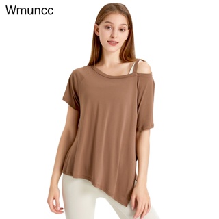 Wmuncc เสื้อยืดลําลอง แขนสั้น ทรงหลวม แฟชั่นสําหรับสตรี เหมาะกับการเล่นโยคะ กีฬา วิ่ง ฟิตเนส