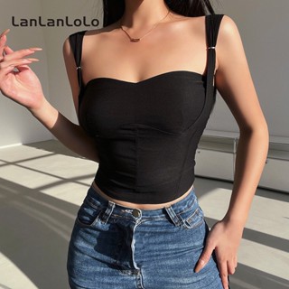 Lanlanlolo เสื้อสายเดี่ยวลําลอง เปิดหลัง สีพื้น เข้ากับทุกการแต่งกาย แฟชั่นสําหรับสตรี 2023